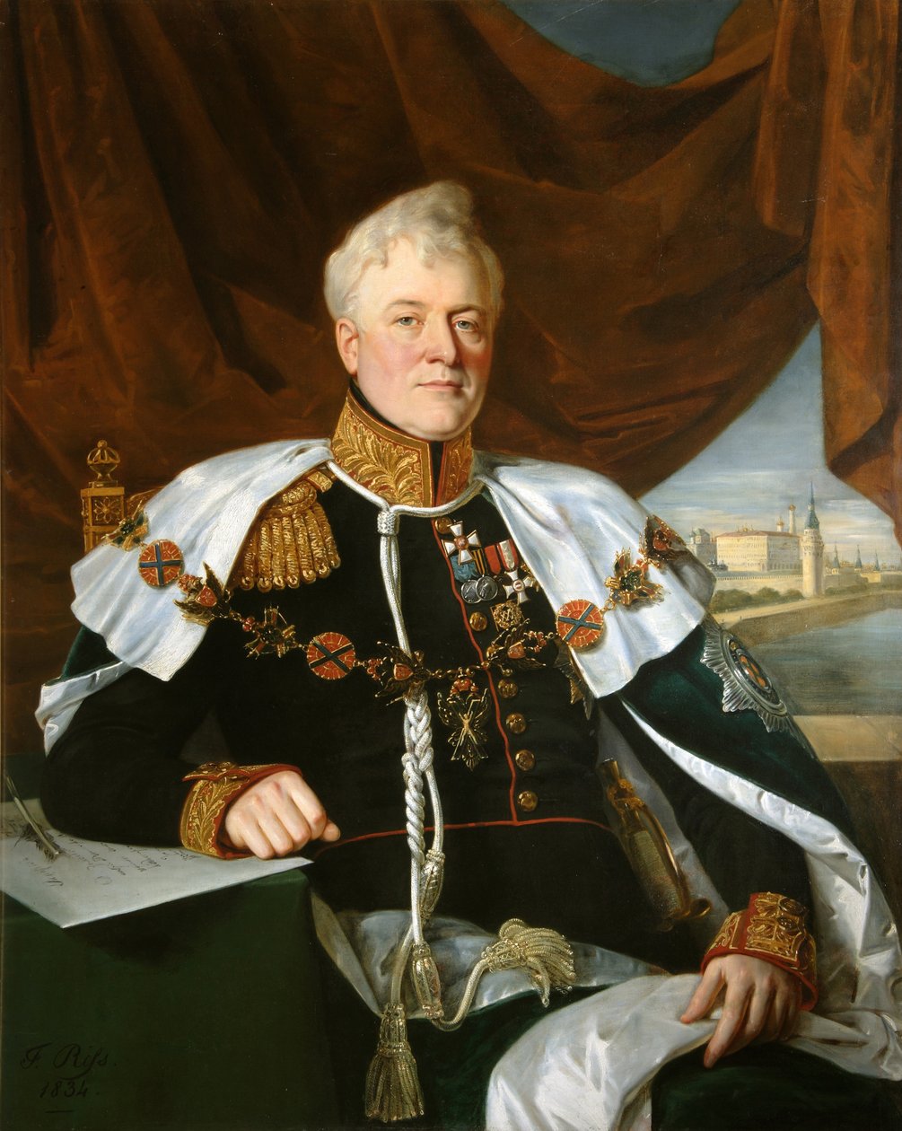 Portrett av prins Dmitrij Vladimirovich Golitsyn 1771-1844, 1835 av François Nicolas Riss