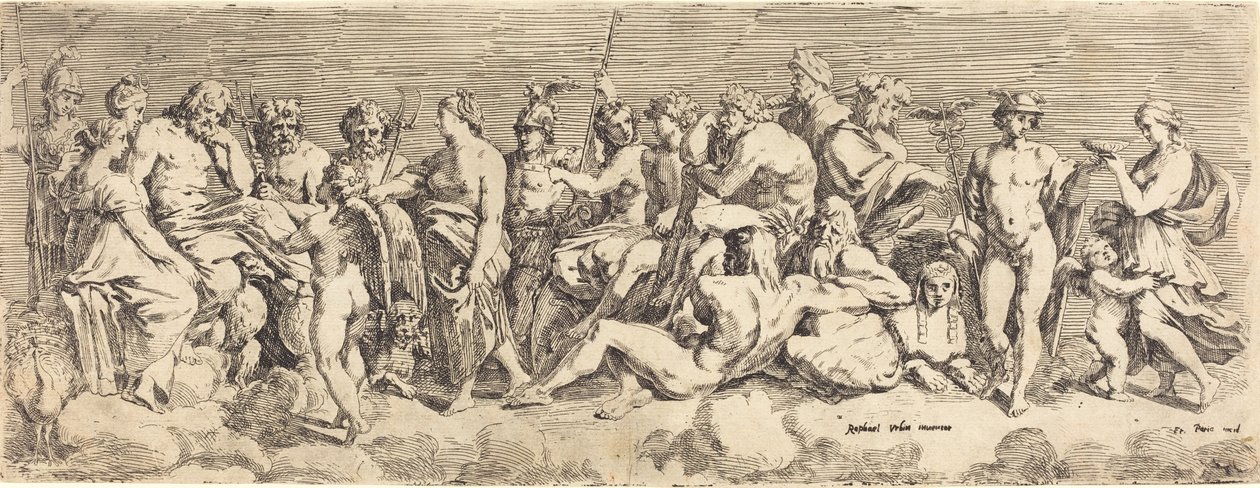 Psyches opptak til Olympia av François Perrier after Raphael