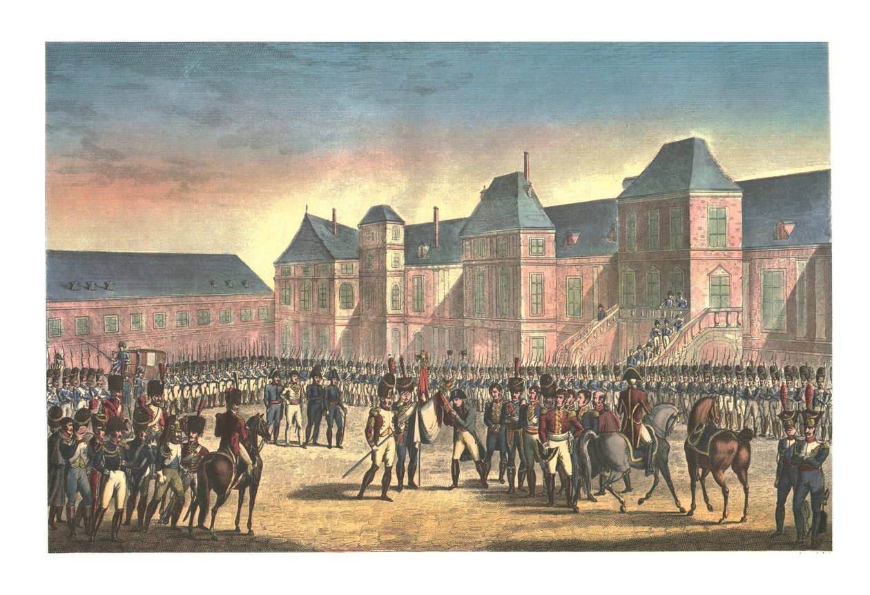 Napoleons avgang fra Fontainebleau, 20. april 1814, c1850 av François Pigeot