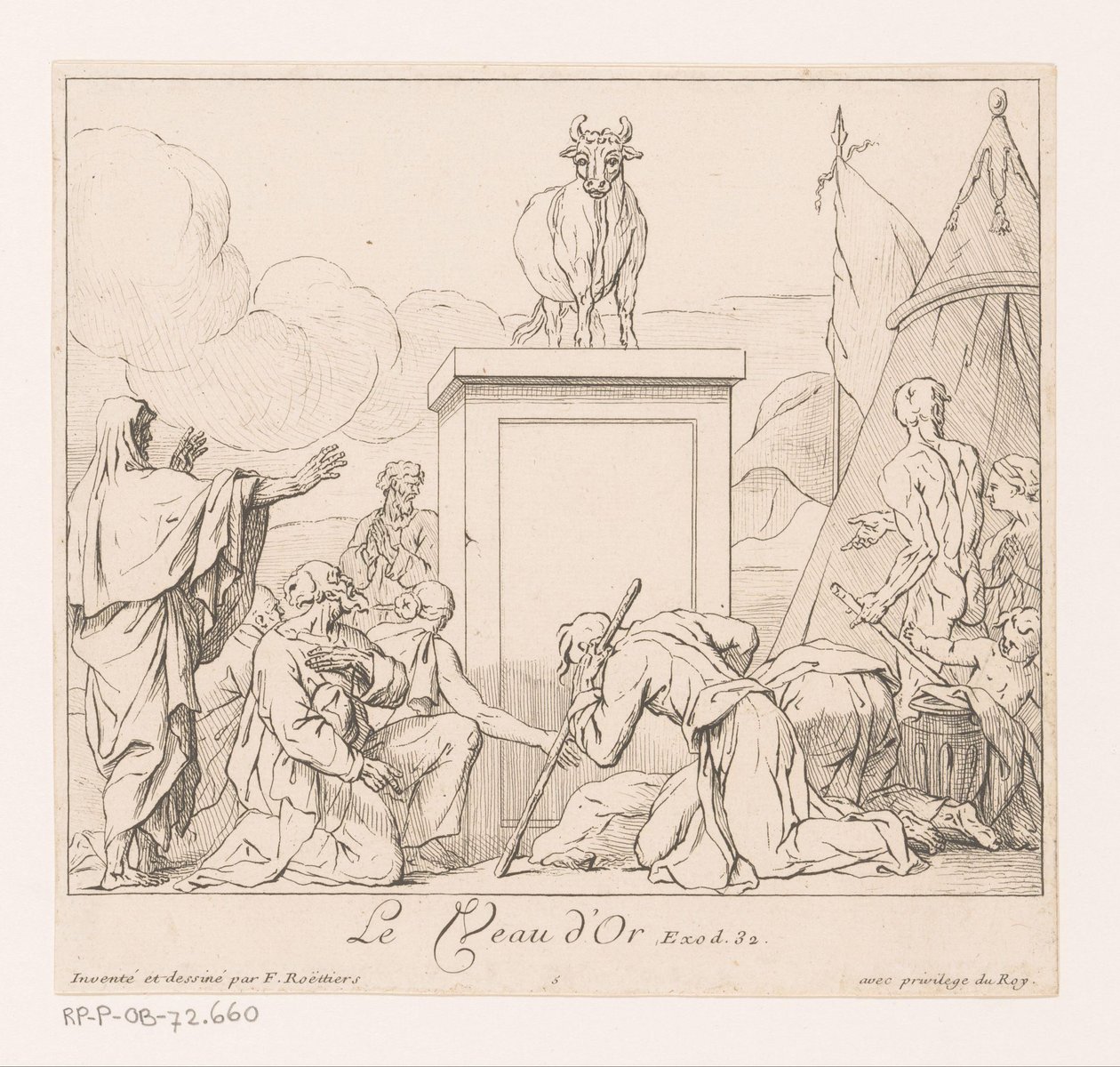 Tilbedelse av gullkalven Le Veau d'Or (tittel på objekt) av François Roëttiers (I)