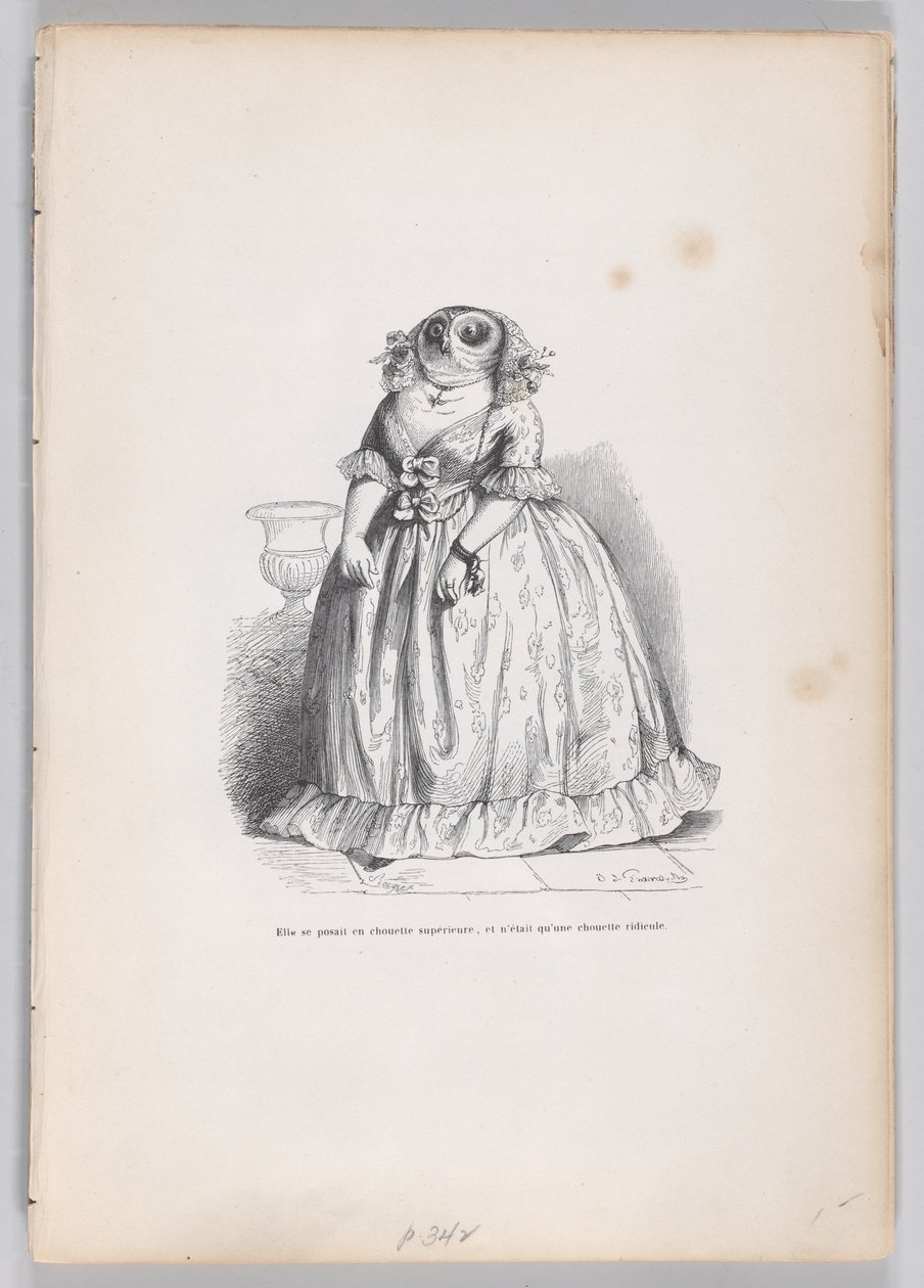Hun stilte seg som en overlegen ugle, og var bare en latterlig ugle fra Scener fra..., ca. 1837-47. av François Rouget