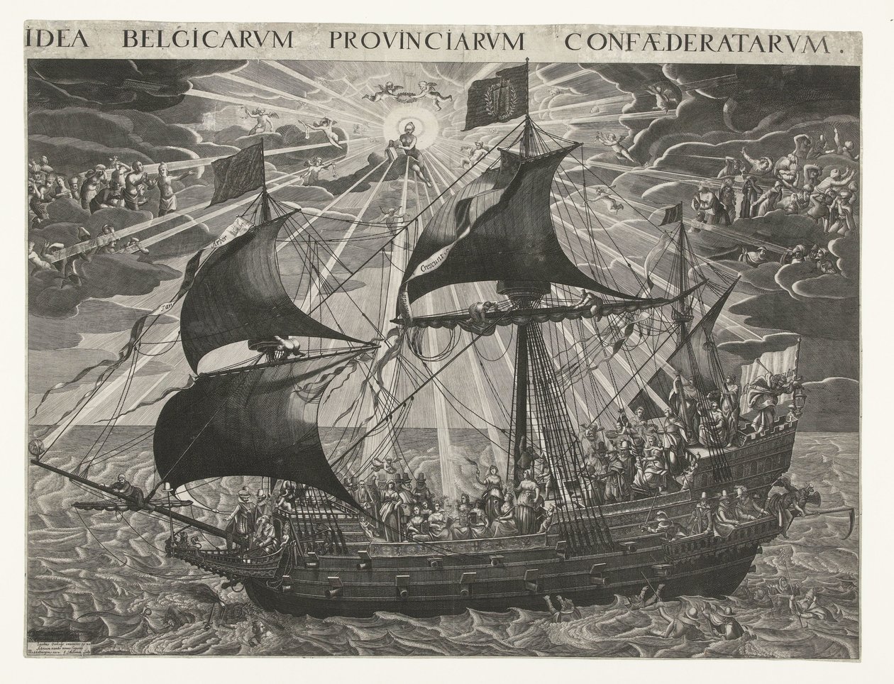 Statens skip, 1620 Allegori om landets lykkelige tilstand etter synoden i Dordrecht Idé Belgicarum Provinciarum Confaederatarum (tittel på objekt) av François Schillemans