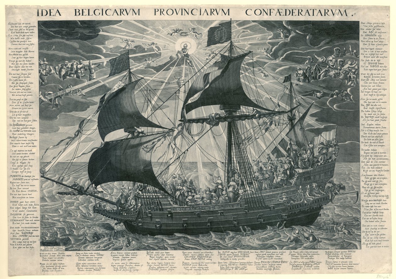 Statens skip, 1620 Allegori om landets lykkelige tilstand etter synoden i Dordrecht Idé Belgicarum Provinciarum Confaederatarum (tittel på objekt) av François Schillemans