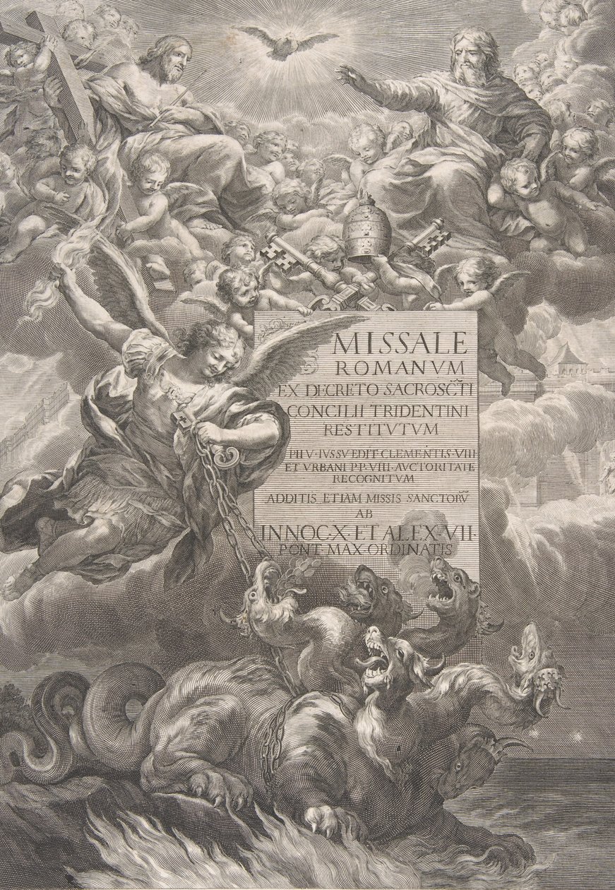 Den hellige treenigheten med Saint Michael som overvinner en sekshodet drage, frontispice til 