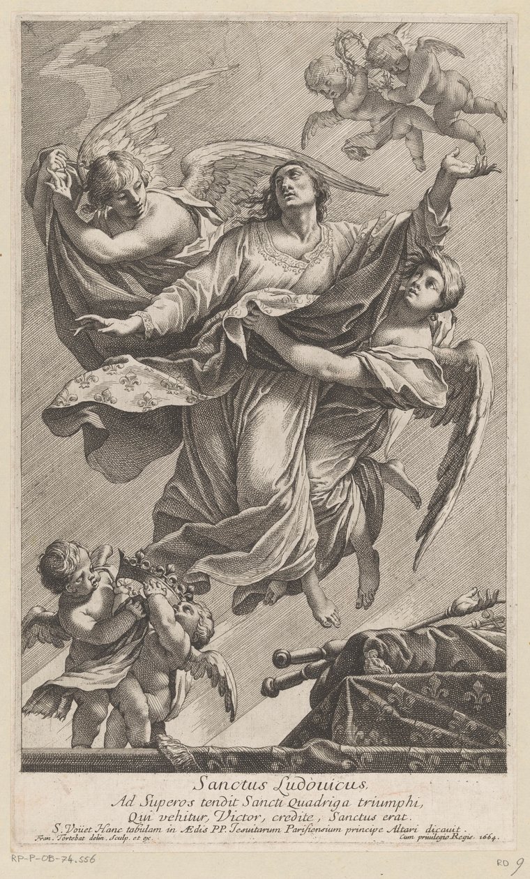 Saint Louis IX båret til himmelen av to engler Sanctus Ludovicus (tittel på objekt) av François Tortebat