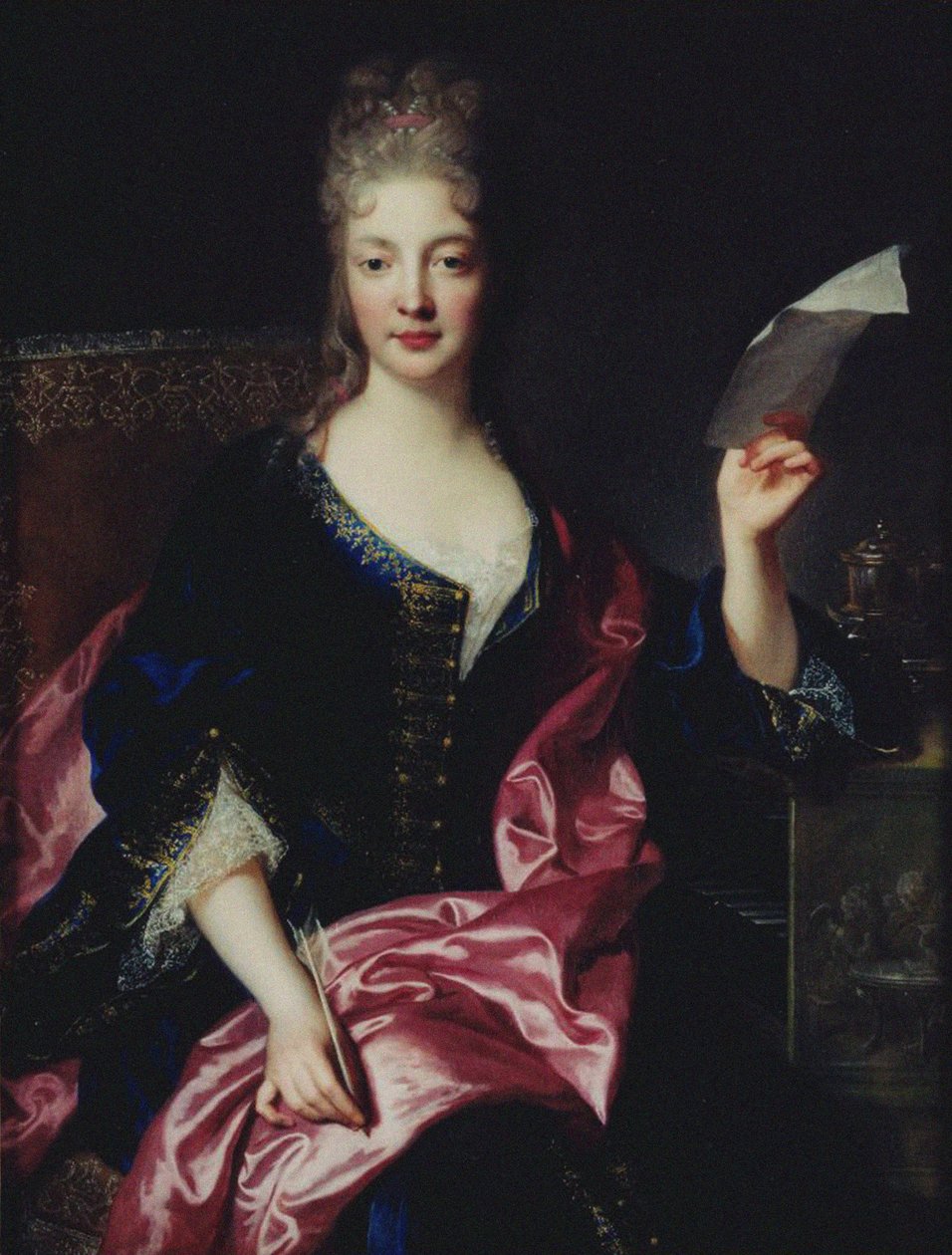Portrett av komponisten Elisabeth Claude Jacquet de La Guerre 1665-1729. av François Troy de