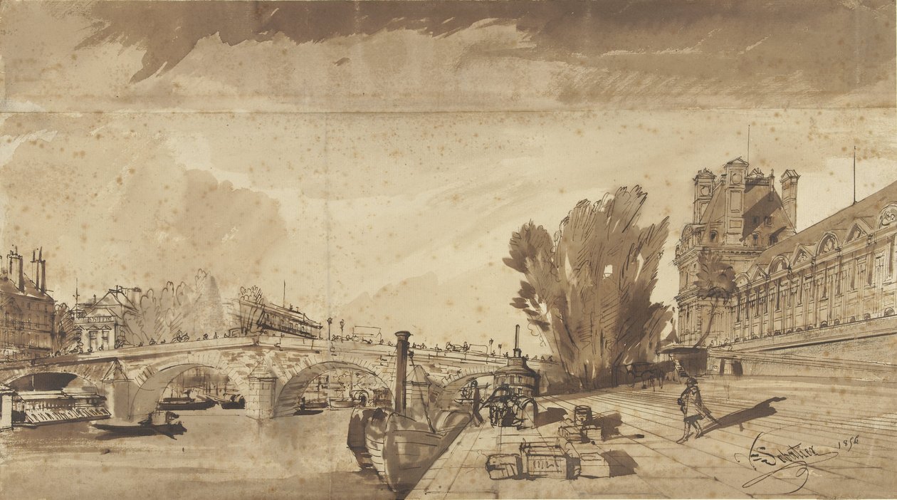 Seinen og Pont Royal; til høyre Pavillon de Flore og en fløy av Louvre av François Victor Sabatier