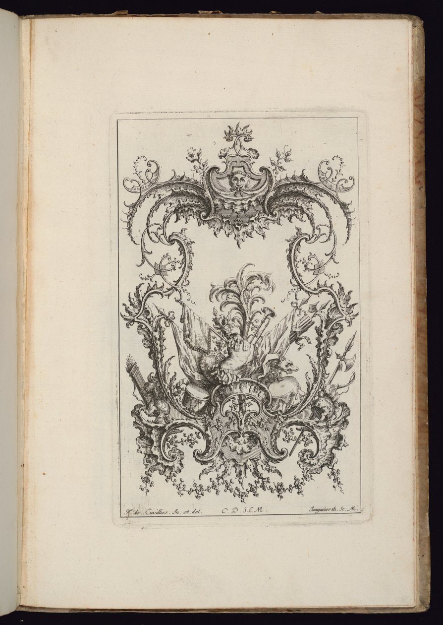 Cartouche with Armorial Trophy, Livre d’ornaments (Ornamentsbok) av François de Cuvilliés the Elder