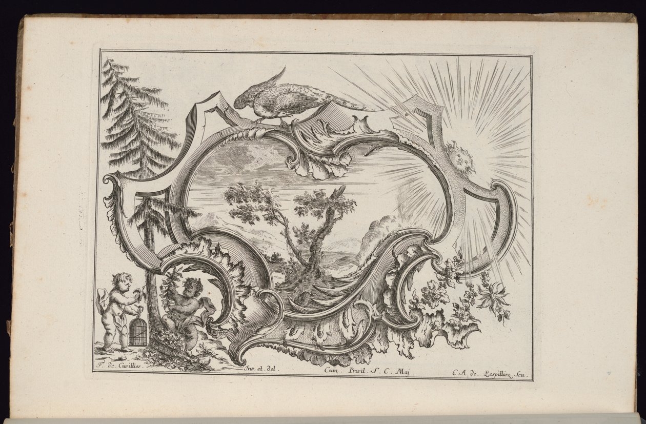 Patron med fugl og sol, Book of irregular Cartridges av François de Cuvilliés the Elder