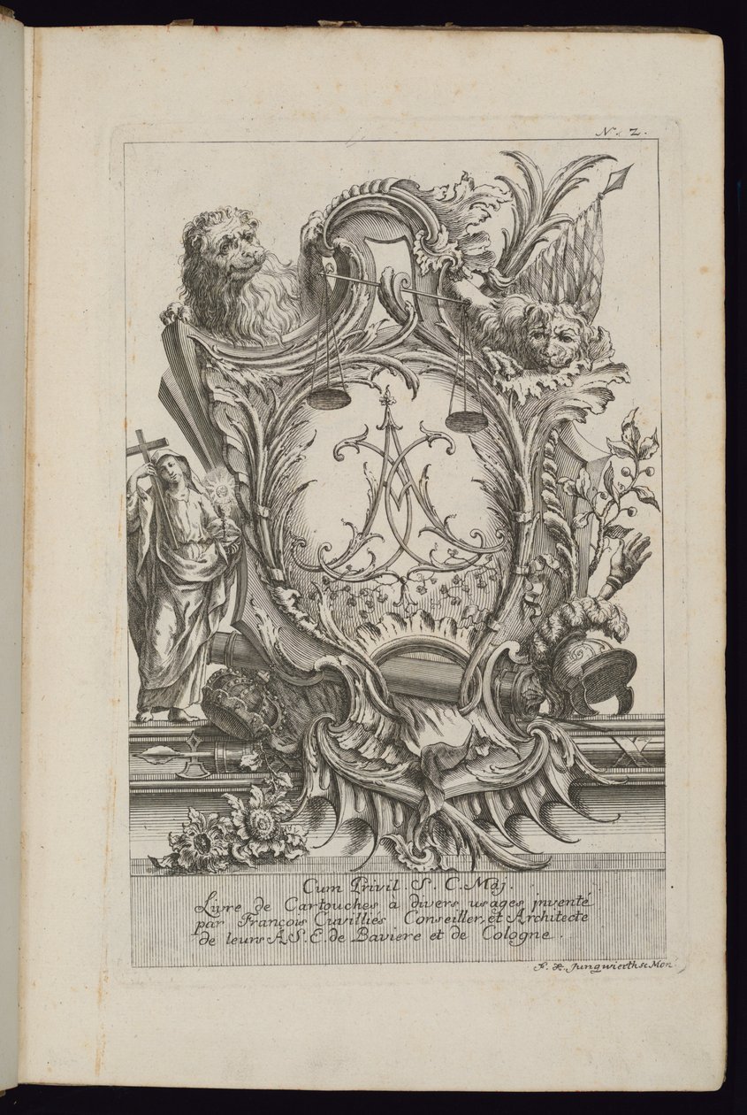 Kassett med to løver og en chiffer, bok med kassetter for forskjellig bruk av François de Cuvilliés the Elder