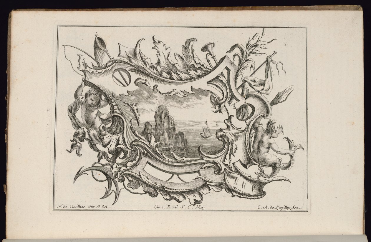 Cartridge with Young Tritons, Book of irregular Cartridges av François de Cuvilliés the Elder