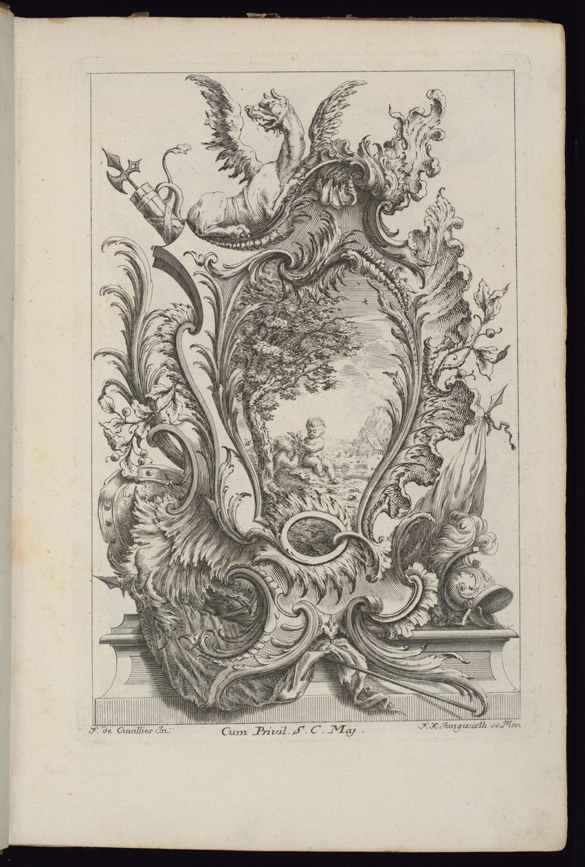 Patron med et drage- og våpentrofé, bok med kassetter for forskjellig bruk av François de Cuvilliés the Elder