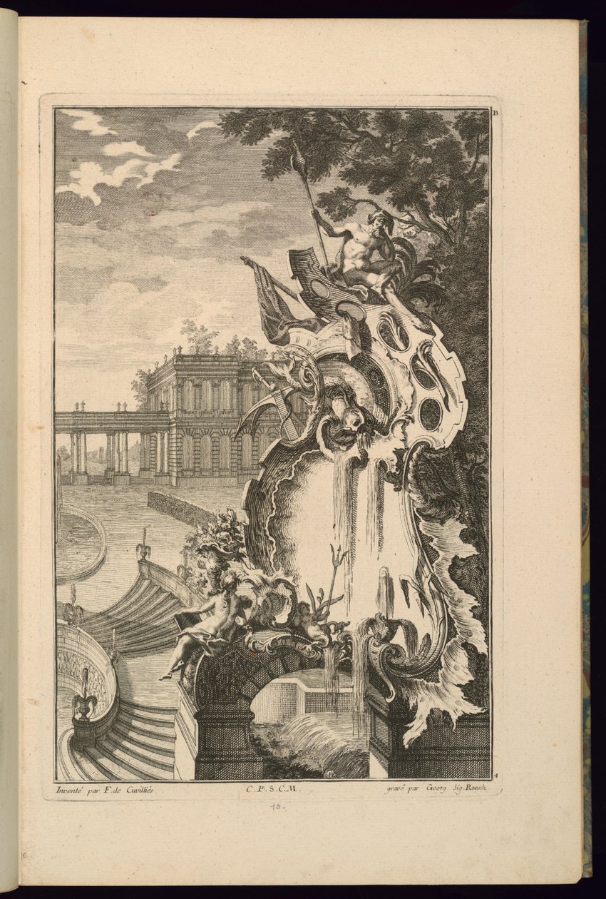 Design for fontene med anker av François de Cuvilliés the Elder