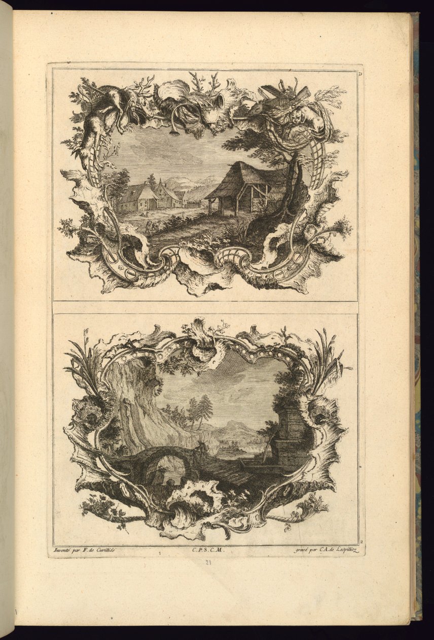 Design for to kartusjer av François de Cuvilliés the Elder