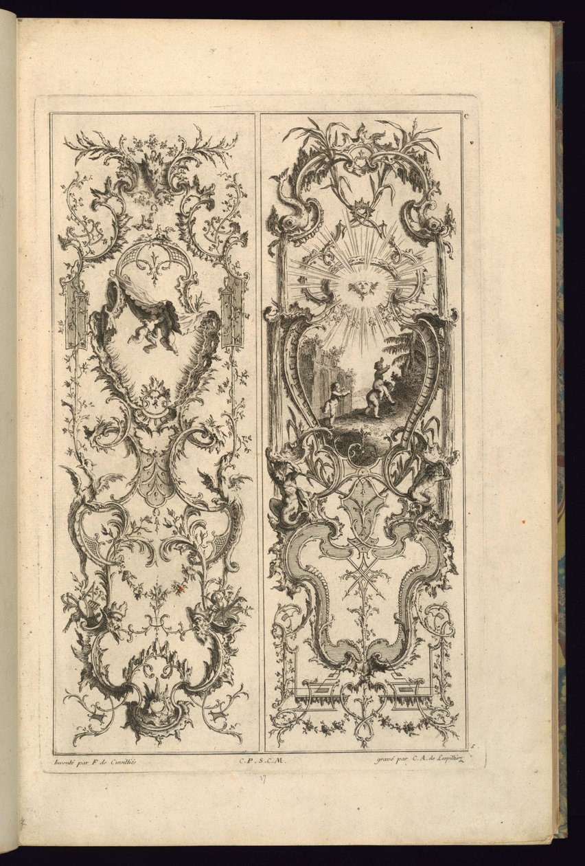Design for to paneler av François de Cuvilliés the Elder
