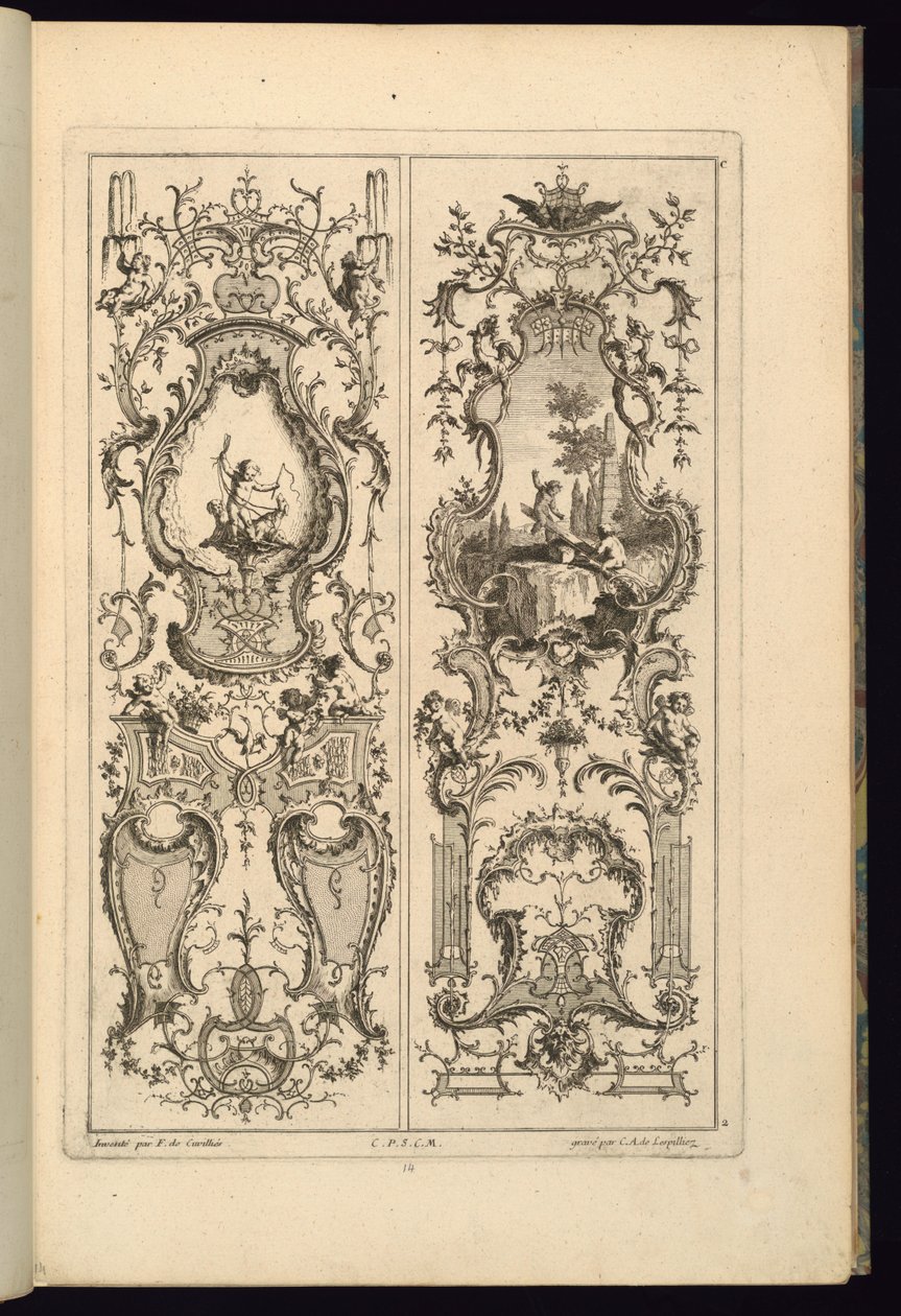 Design for to paneler av François de Cuvilliés the Elder