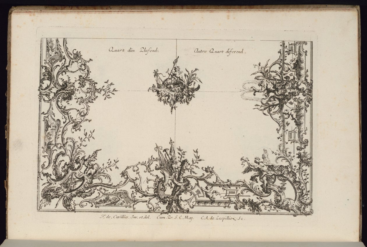 Two Quarters of a Ceiling, New Book of irregular Ceilings av François de Cuvilliés the Elder