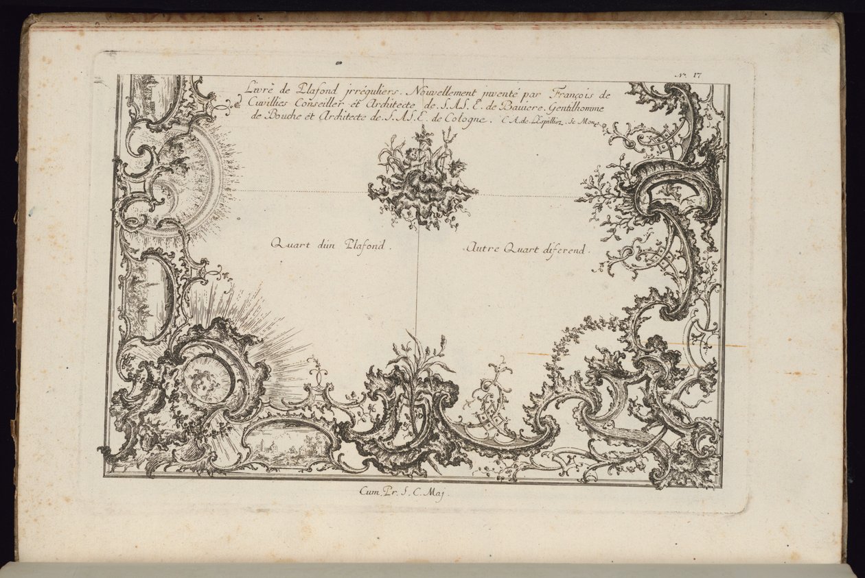 Two Quarters of a Ceiling, New Book of irregular Ceilings av François de Cuvilliés the Elder