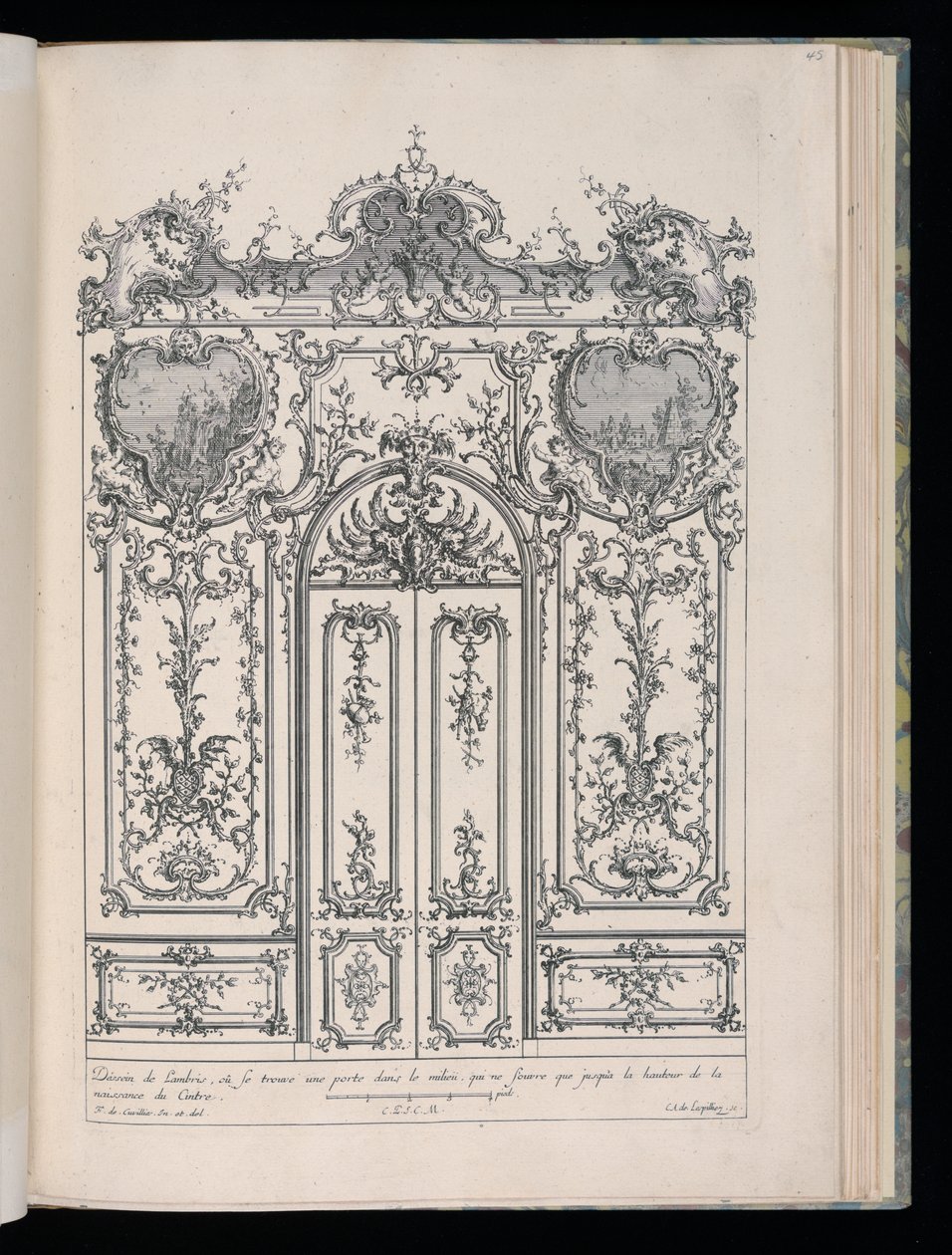 Vegg med dobbel dør, Livre de Lambris (Book of Wainscoting) av François de Cuvilliés the Elder