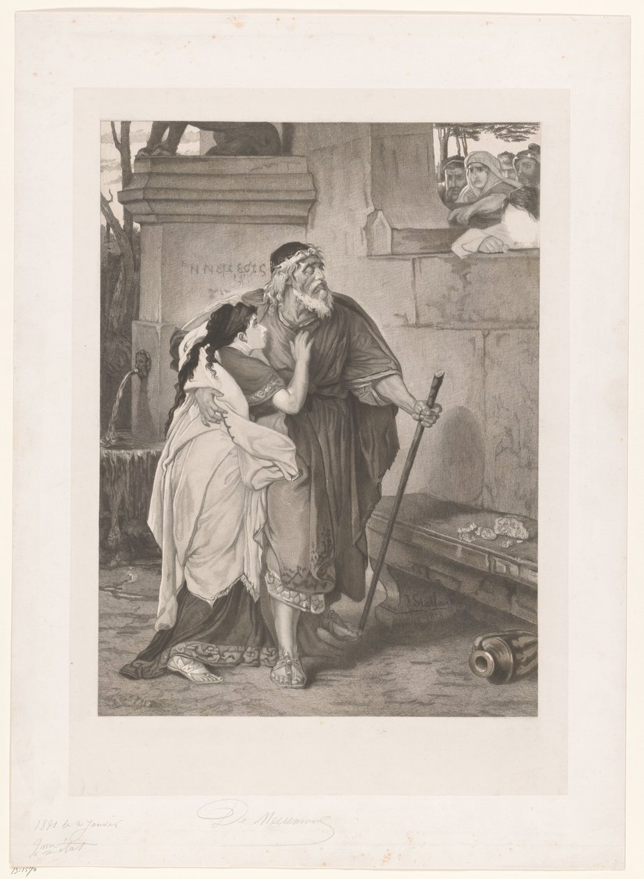 Blind Ødipus ledet av Antigone av François de Meersman (signed by artist)