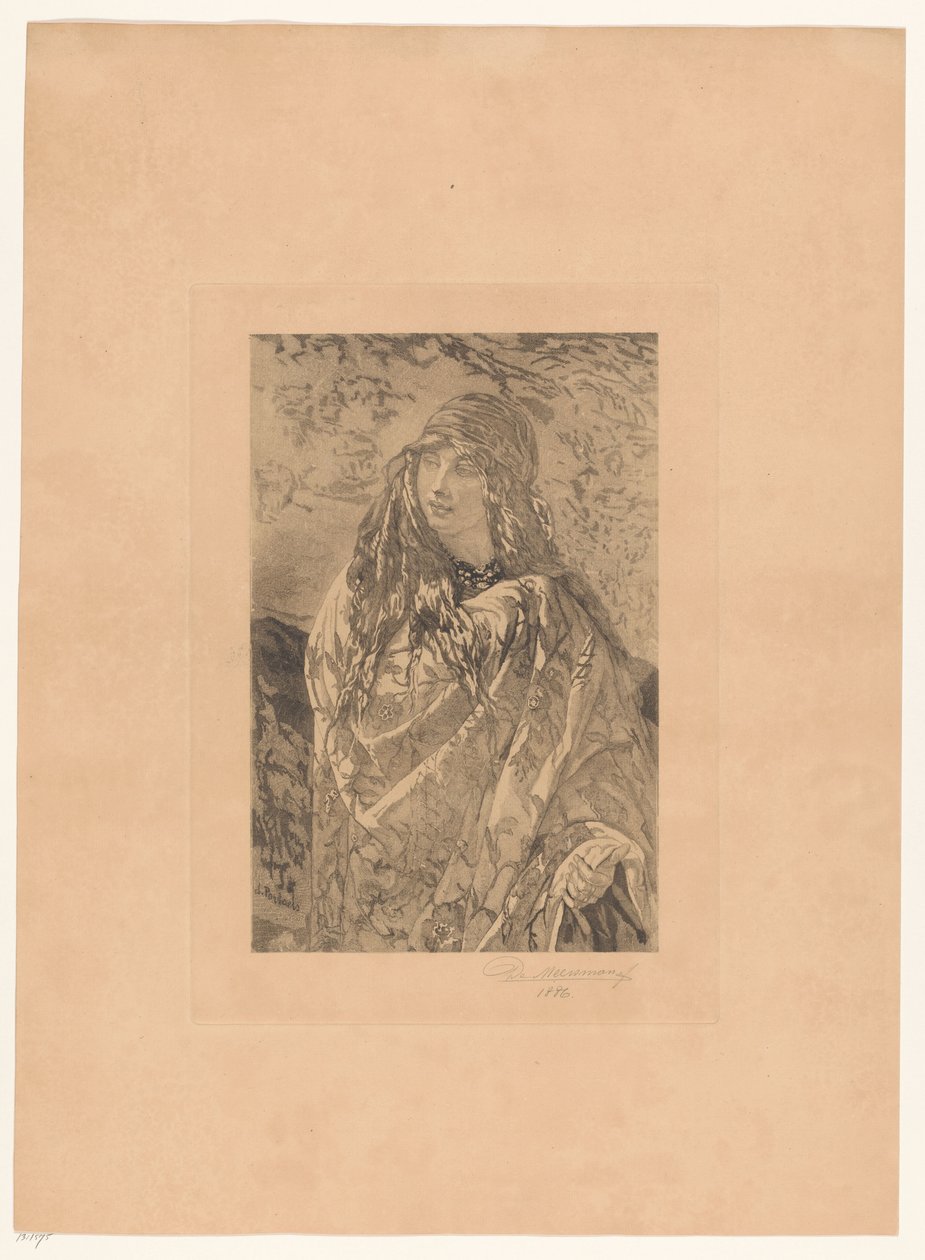 Ung kvinne med blomstersjal av François de Meersman (signed by artist)