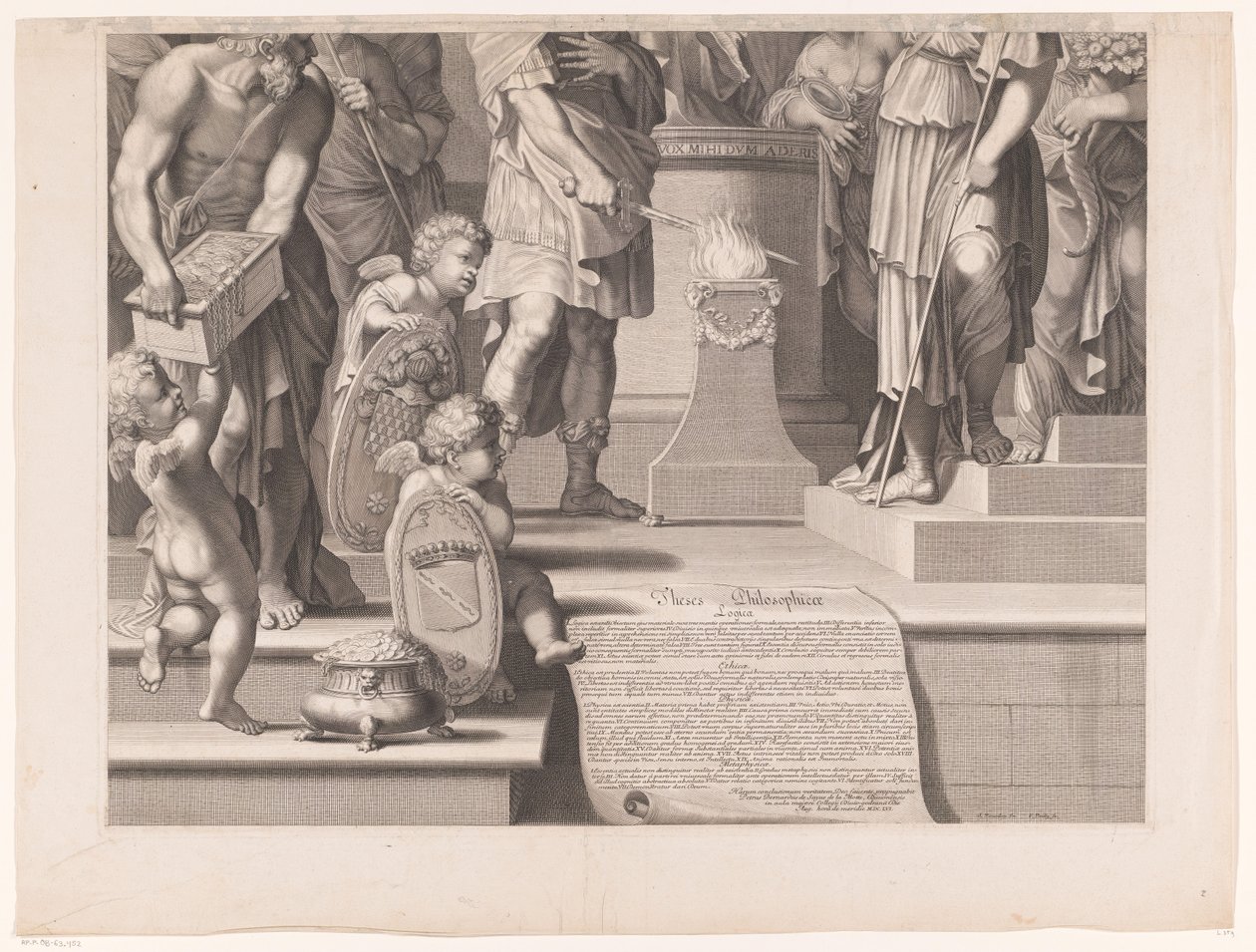 Mars setter sverdet sitt i flammene foran et tempel (nedre del) av François de Poilly (I)
