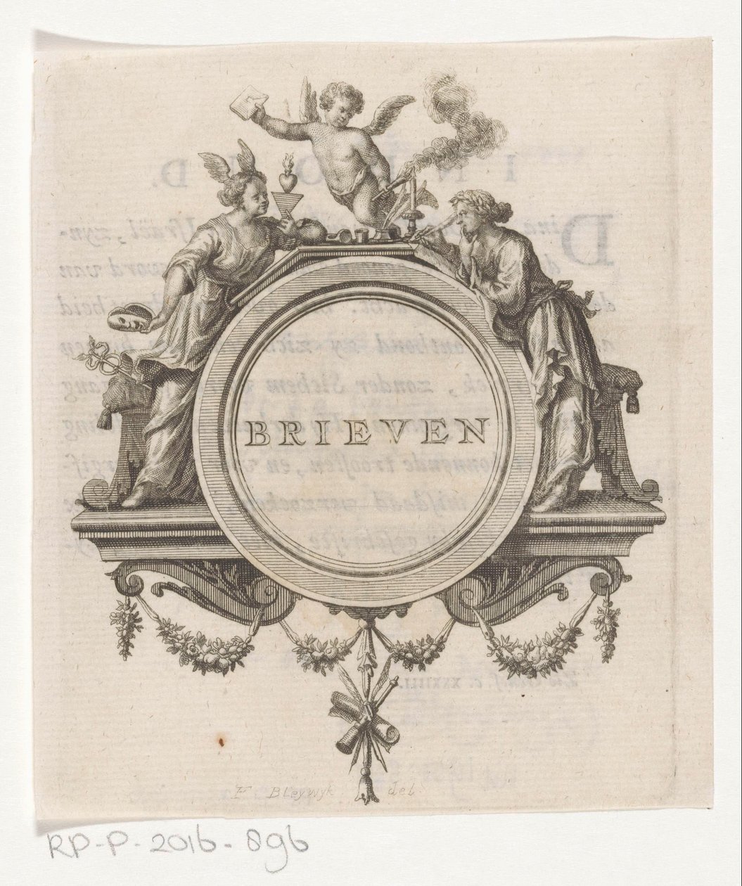 Allegorisk skikkelse og skrivende kvinne Bokstaver (tittel på objekt) av François van Bleyswijck