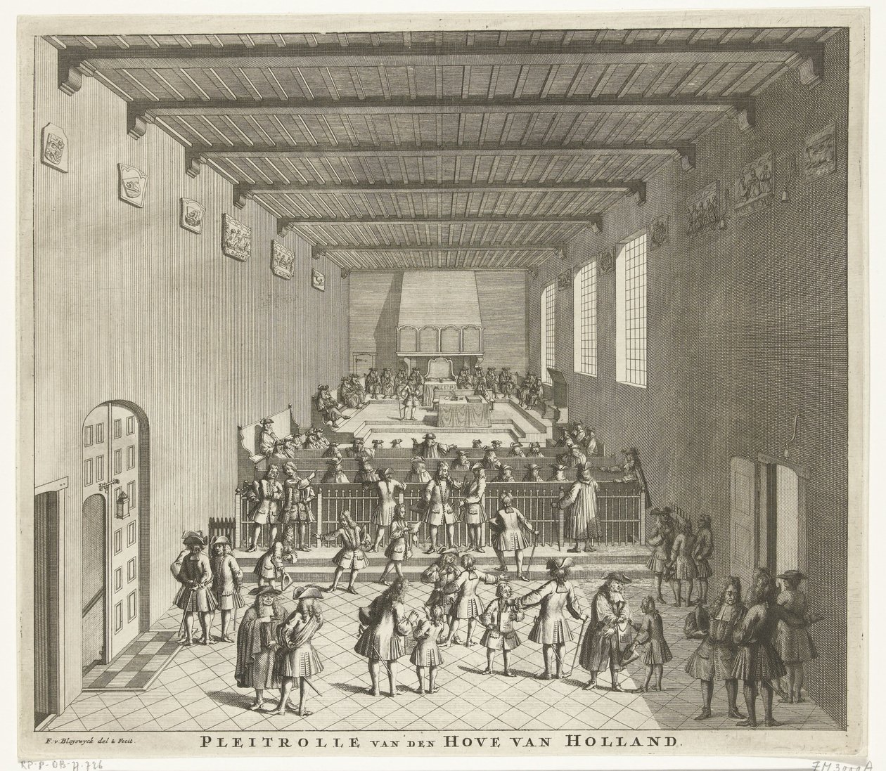Court of Holland i møte, ca. 1700 Pleitrolle van den Hove fra Holland (tittel på objekt) av François van Bleyswijck