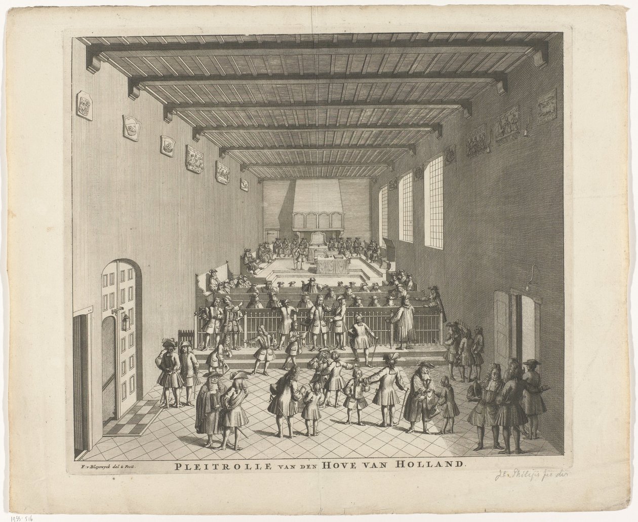 Court of Holland i møte, ca. 1700 Pleitrolle van den Hove fra Holland (tittel på objekt) av François van Bleyswijck