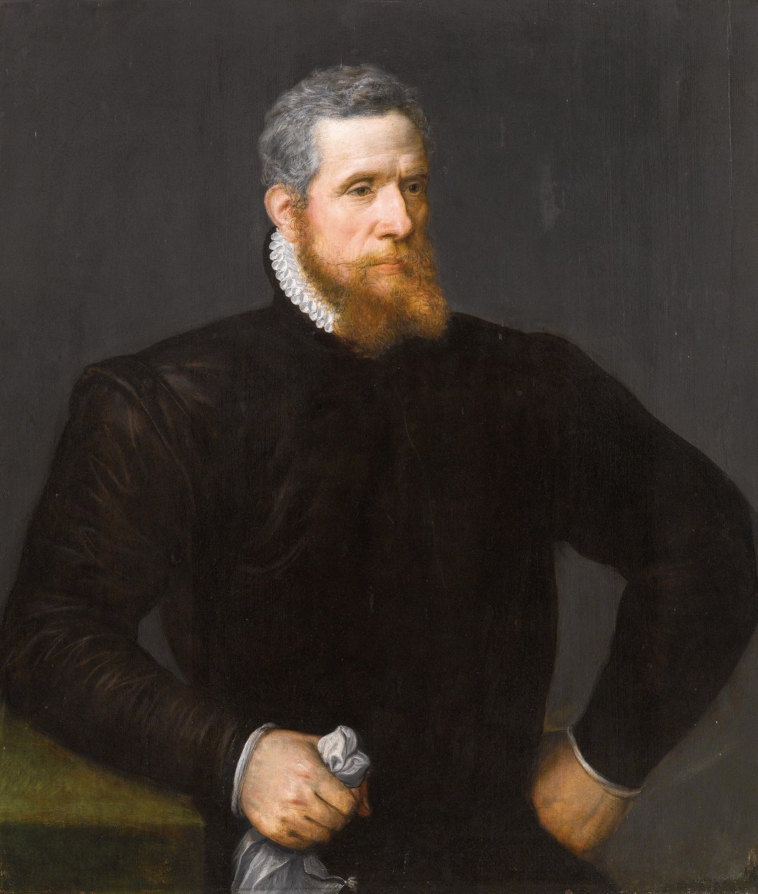 Portrett av en skjeggete mann i svart, som holder et lommetørkle av Frans Floris I