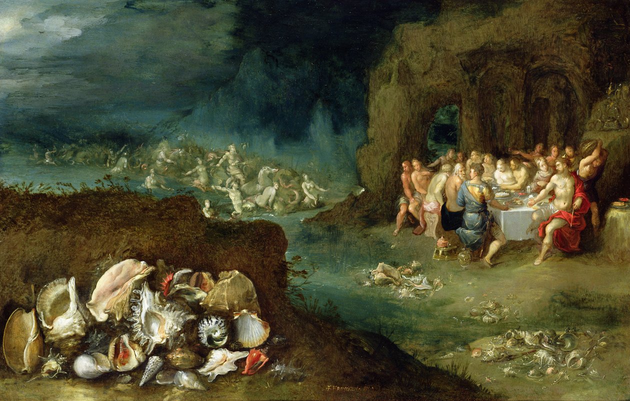 Stilleben av skjell med gudenes fest, ca. 1615 (olje på kobber) av Frans II Francken the Younger