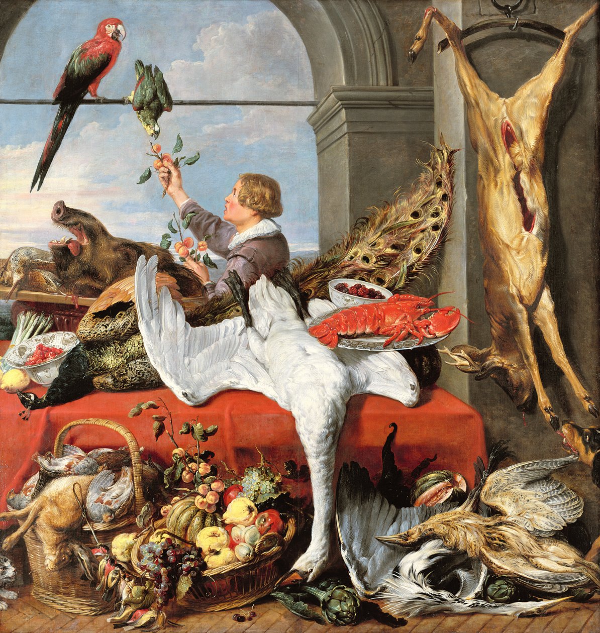 Interiør i et kontor, eller stilleben med vilt, fjærkre og frukt, ca. 1635 av Frans Snyders or Snijders