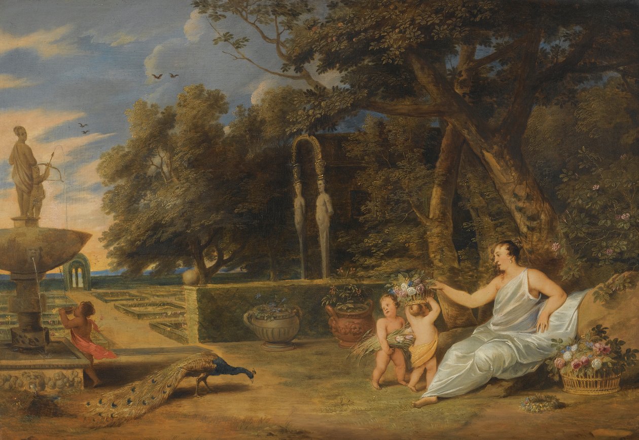 Flora med tre putti i en hage av Frans Wouters