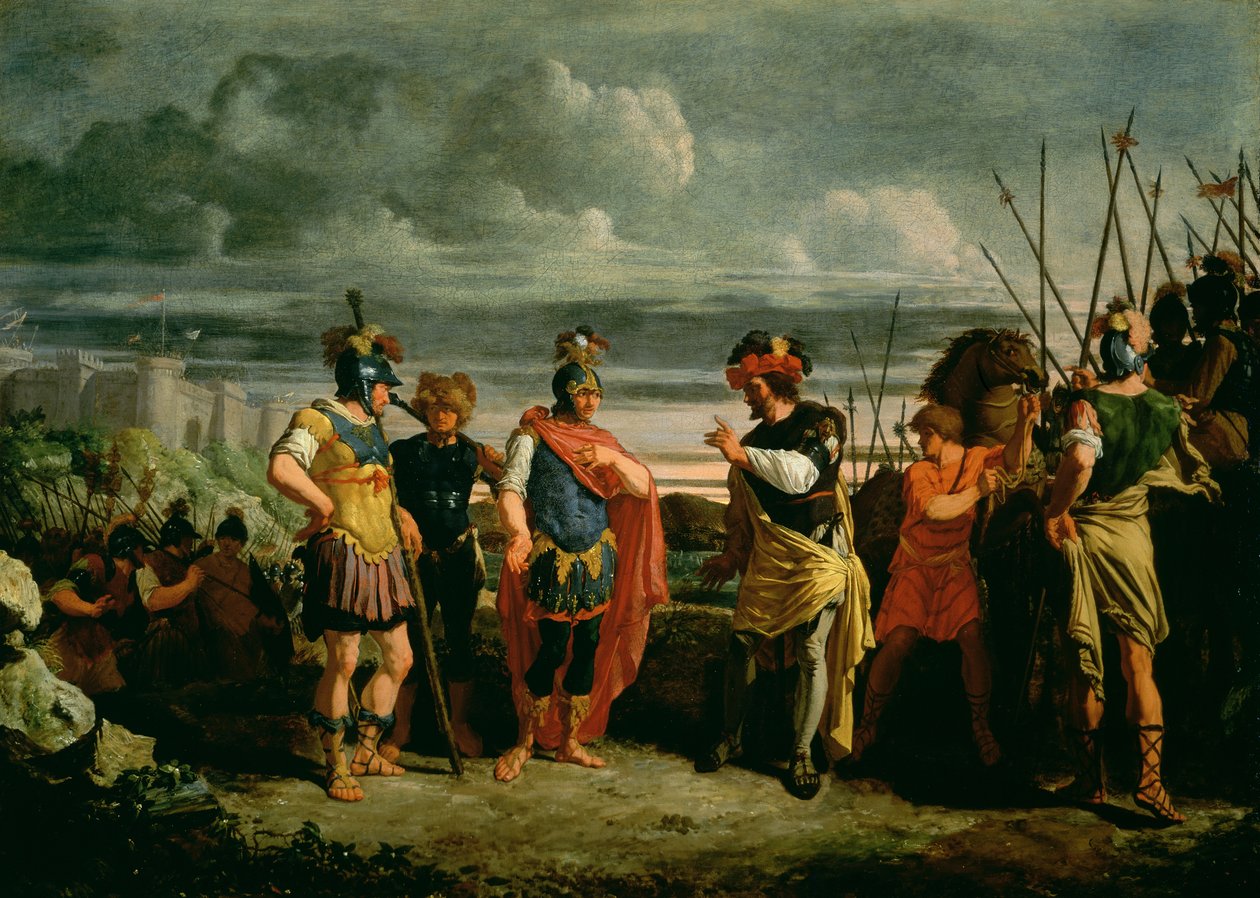 Møte mellom Claudius Civilis og sjefen for den romerske hæren av Frans de Jong or Jongh