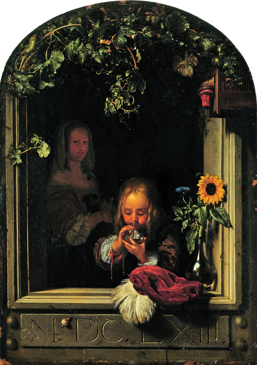 Gutt som blåser bobler av Frans van Mieris