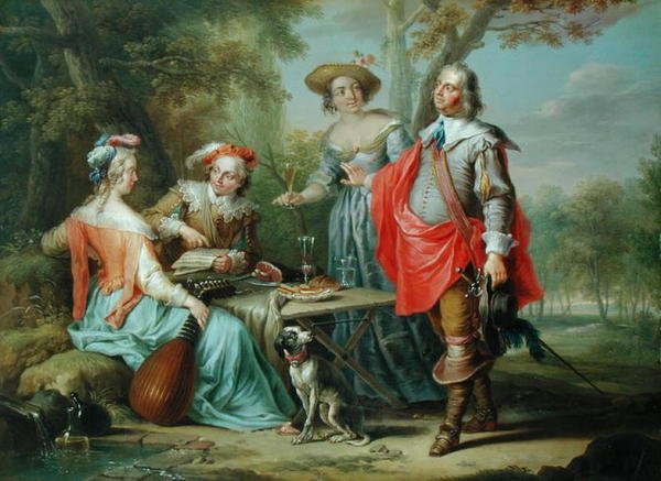 Piknik i parken (olje på panel) av Frans Christoph Janneck