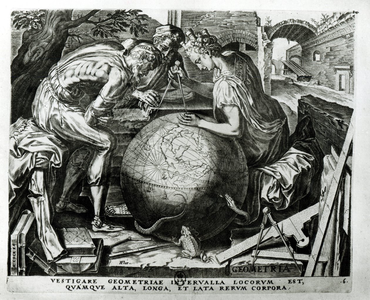 Geometri, gravert av Hieronymus Cock (ca. 1510-70) av Frans Floris