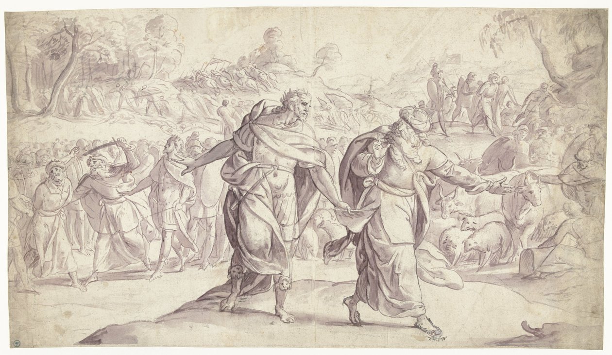 Josva lar ammonittenes fem konger henrettes History of Joshua (serietittel) av Frans Francken (I)