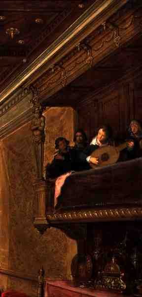 Detalj av musikerne fra Salome som presenterer hodet til døperen Johannes for kong Herodes av Frans Francken