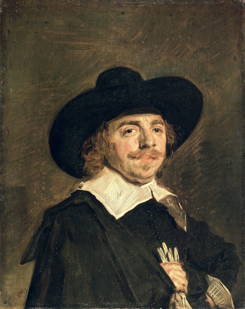 Et lite portrett av en mann som holder hansker, ca. 1642 av Frans Hals