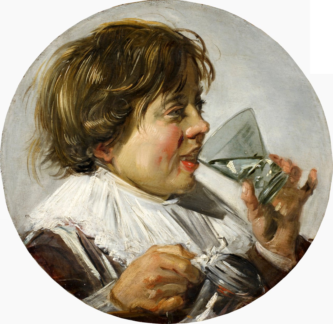 Halvlangt portrett av en lattergutt med et vinglass av Frans Hals