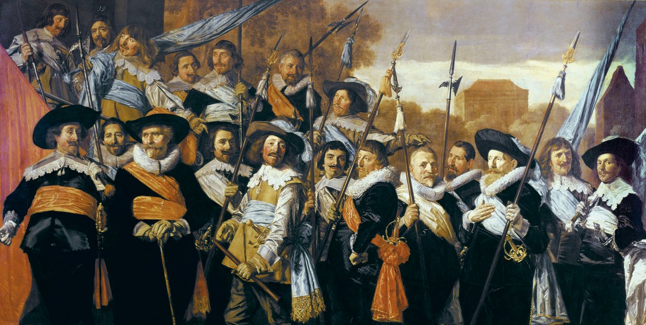 Gruppeportrett av offiserer og under-alterne av Civic Guard i Haarlem av Frans Hals