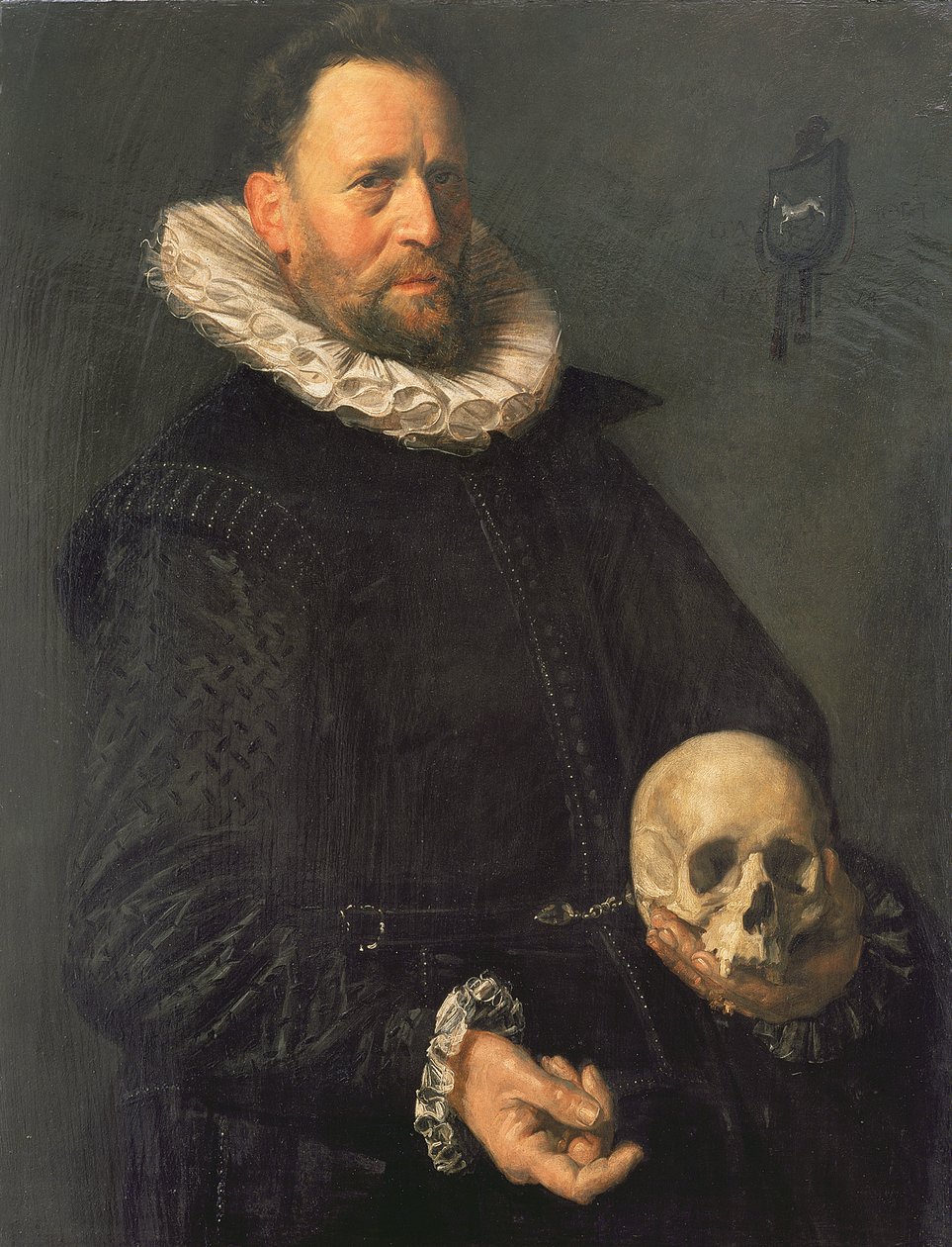Portrett av en mann som holder en hodeskalle, ca. 1611-12 (panel) av Frans Hals