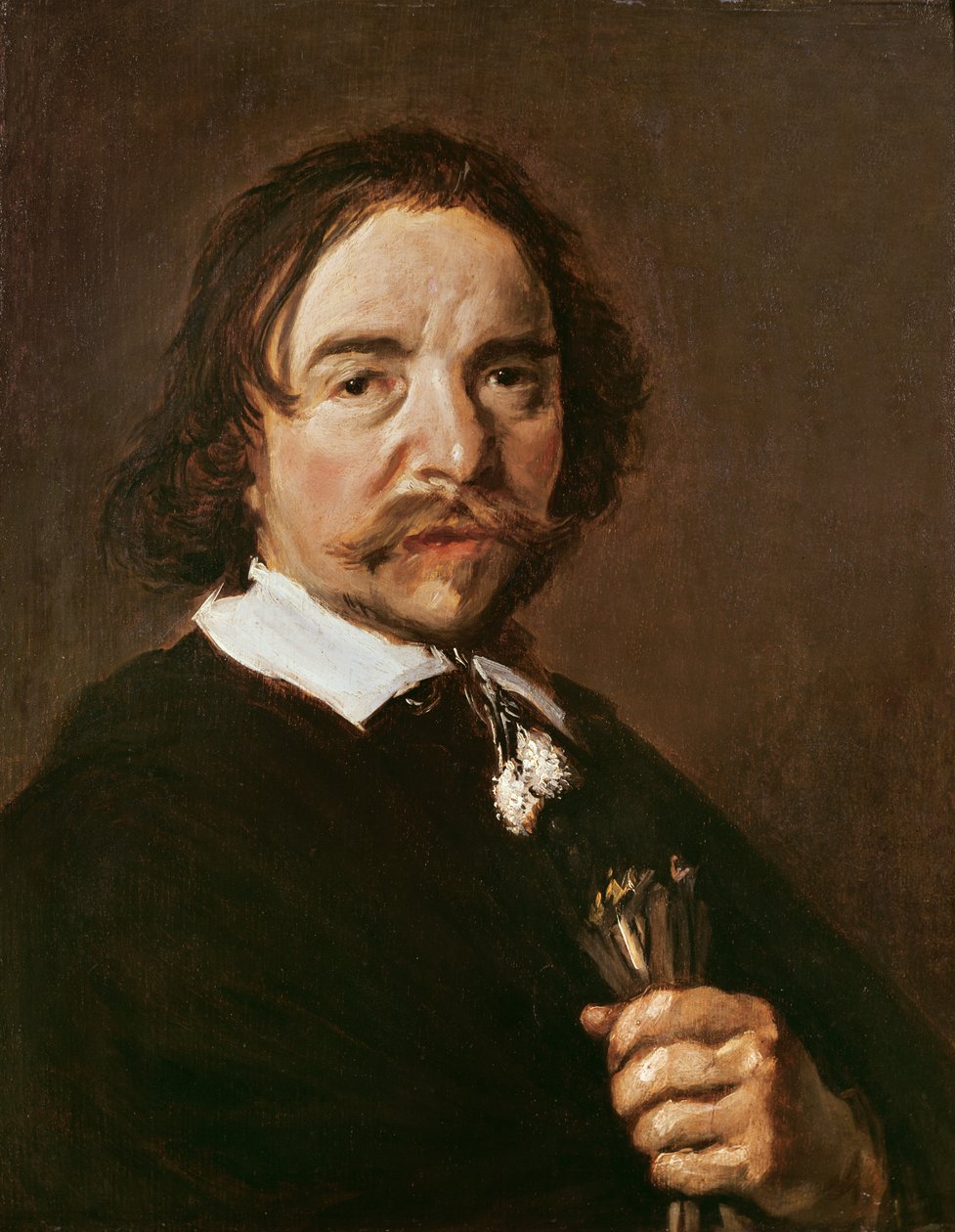 Portrett av en mann med hanske og svart hår, ca. 1657 av Frans Hals
