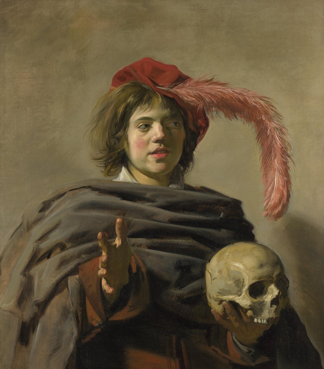 Ung mann holder en hodeskalle (Vanitas), ca. 1626 (olje på lerret) av Frans Hals