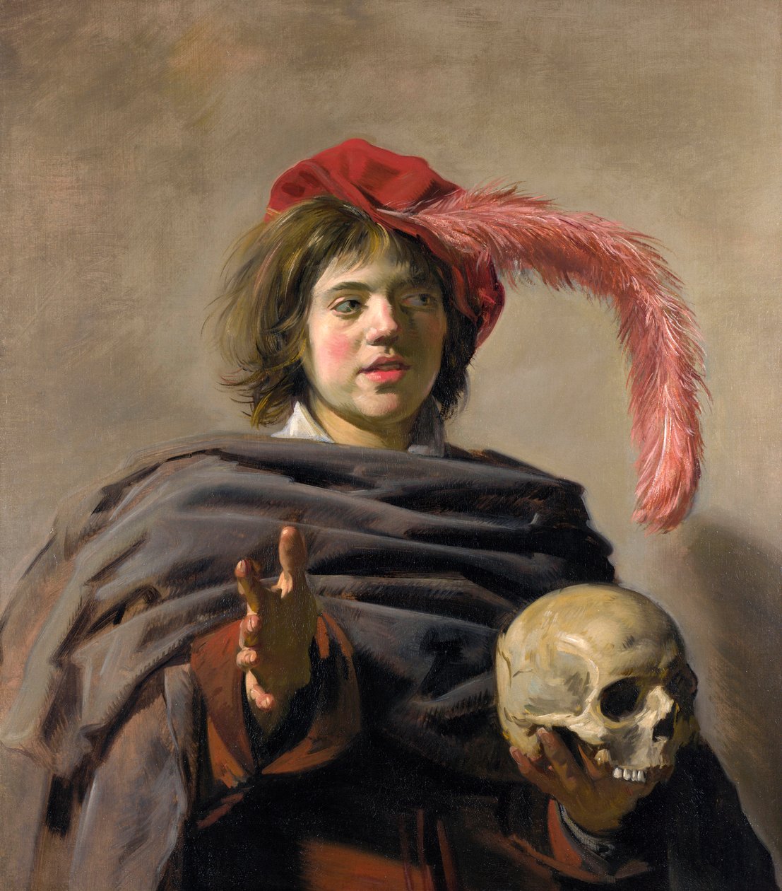 Ung mann holder en hodeskalle Vanitas, 1627 av Frans Hals