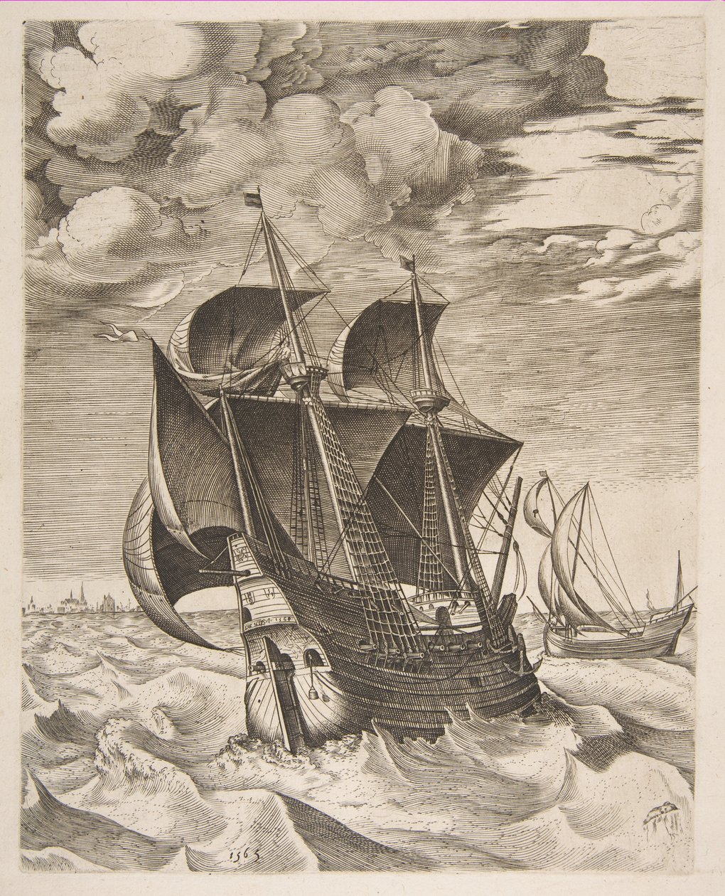 En nederlandsk Hulk og en Boeier fra The Sailing Vessels, 1565 av Frans Huys