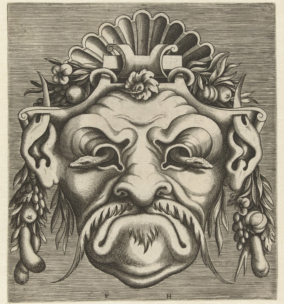 Maske med to slanger som ser ut av øyehulene Pourtraicture ingenieuse de plusieurs facons de masques... (serietittel) av Frans Huys