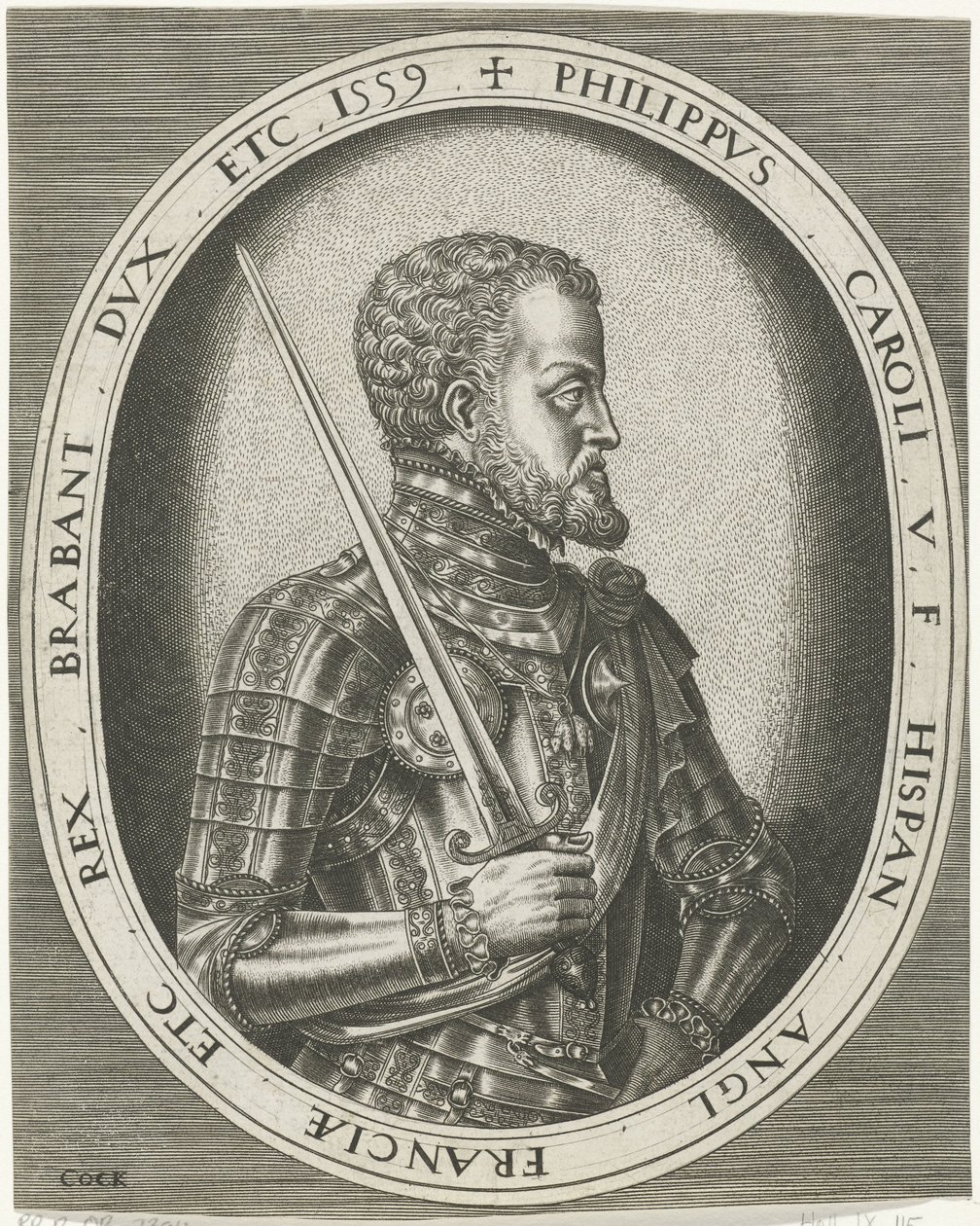 Portrett av kong Filip II av Spania Portretter av konger, dronninger, prinser og prinsesser (serietittel) av Frans Huys