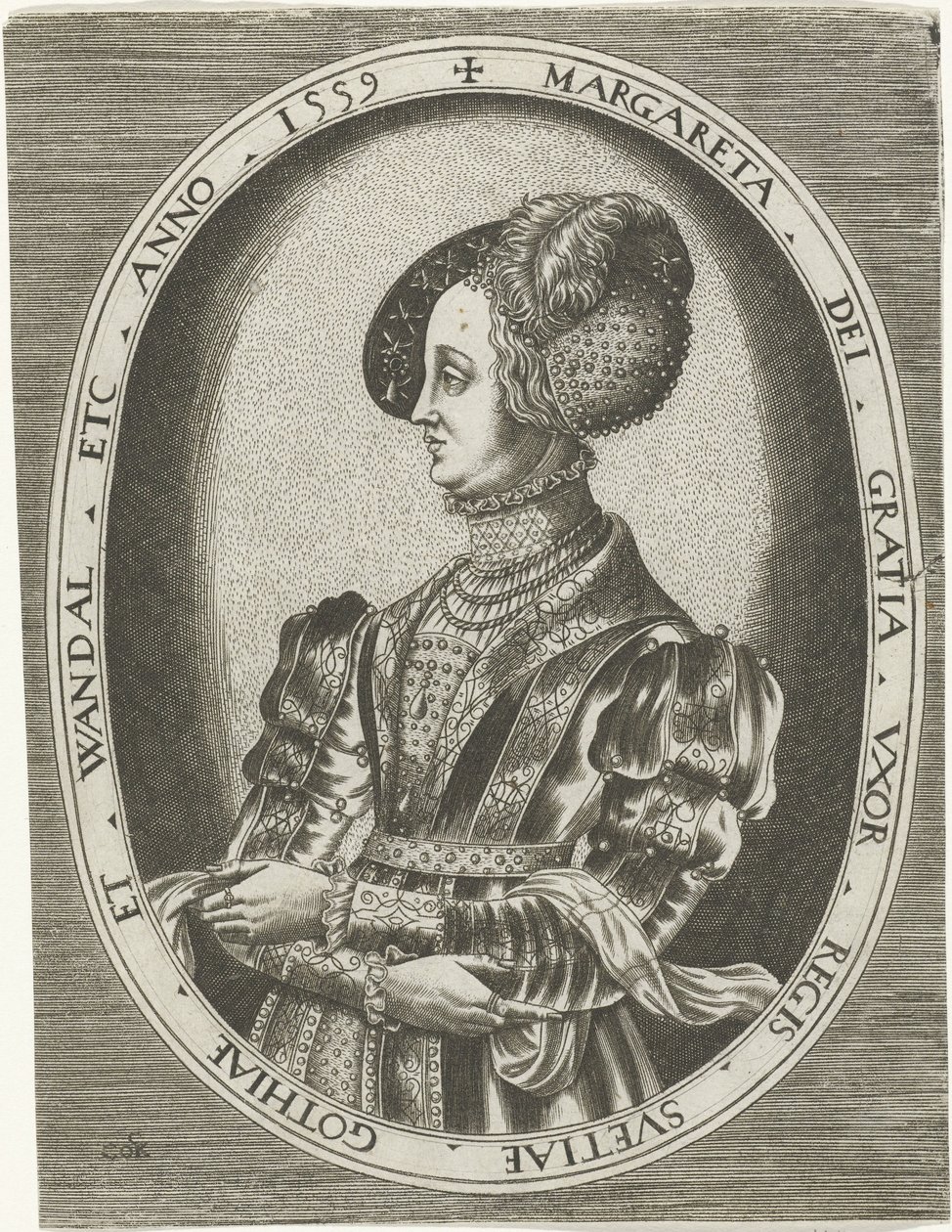 Portrett av dronning Margaretha Leijonhufvud av Sverige Portretter av konger, dronninger, prinser og prinsesser (serietittel) av Frans Huys
